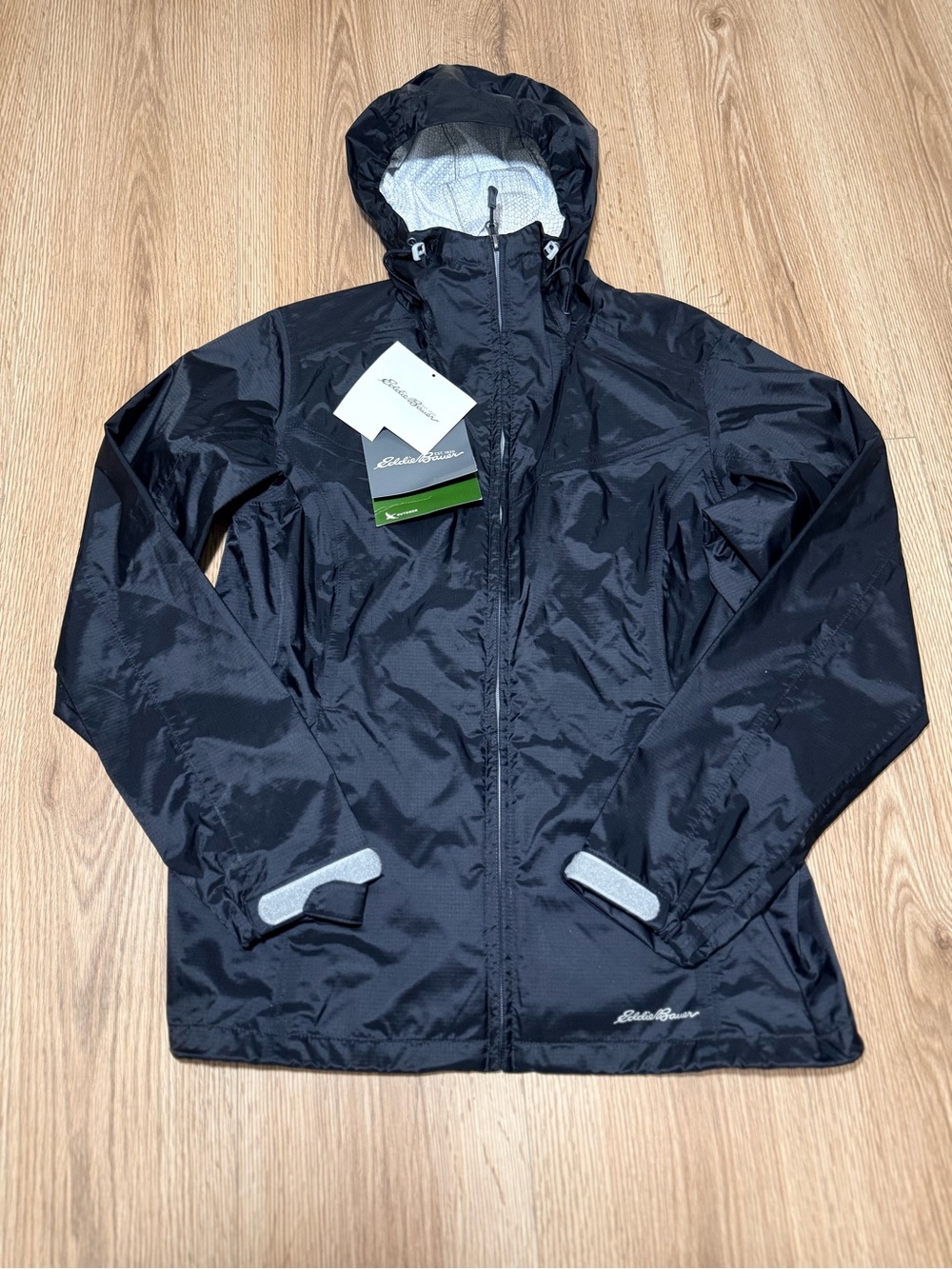 Eddie Bauer Womens S Black Rain Jacket WeatherEdge Waterproof Hooded Full Zip